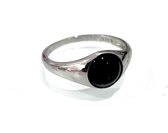 Simple Signet Men's Ring, Black Agate Sterling Silver Men's