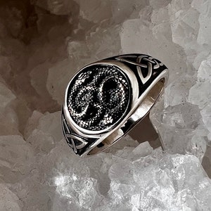 Celtic Snake Ring Unisex Sterling Silver 925 – Medieval Design, Rhodium Plated, High Polish, Gift for Him/Her, Symbolic Jewelry