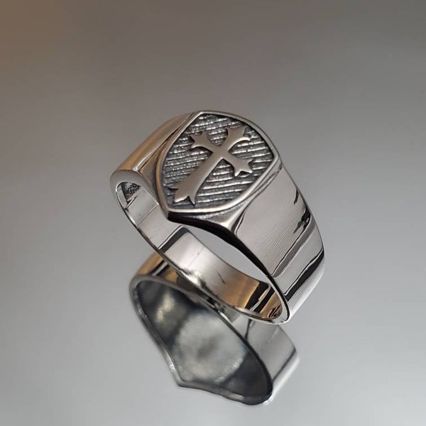 Cross Ring, Men's Sterling Silver Ring, Medieval Shield Ring, Solid 925 Sterling Silver Ring, Gift for him