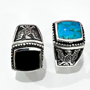 Onyx Eagle Ring: Sterling Silver Biker Jewelry, 925 Animal Ring