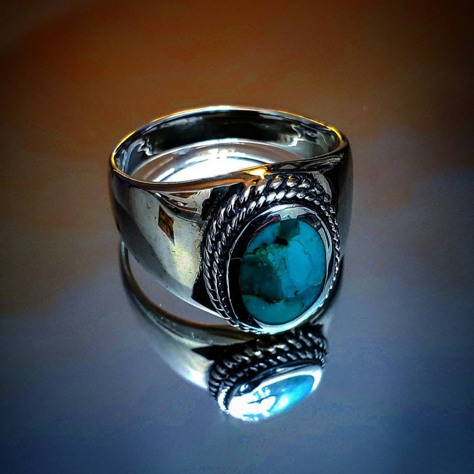 Turquoise Men's Ring Sterling Silver Ring 925 Stamped - Etsy