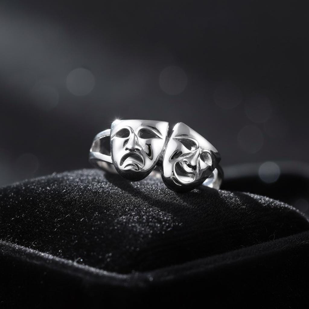 Sterling Silber Komödie Und Tragödie Theater Maske Ring - Österreich