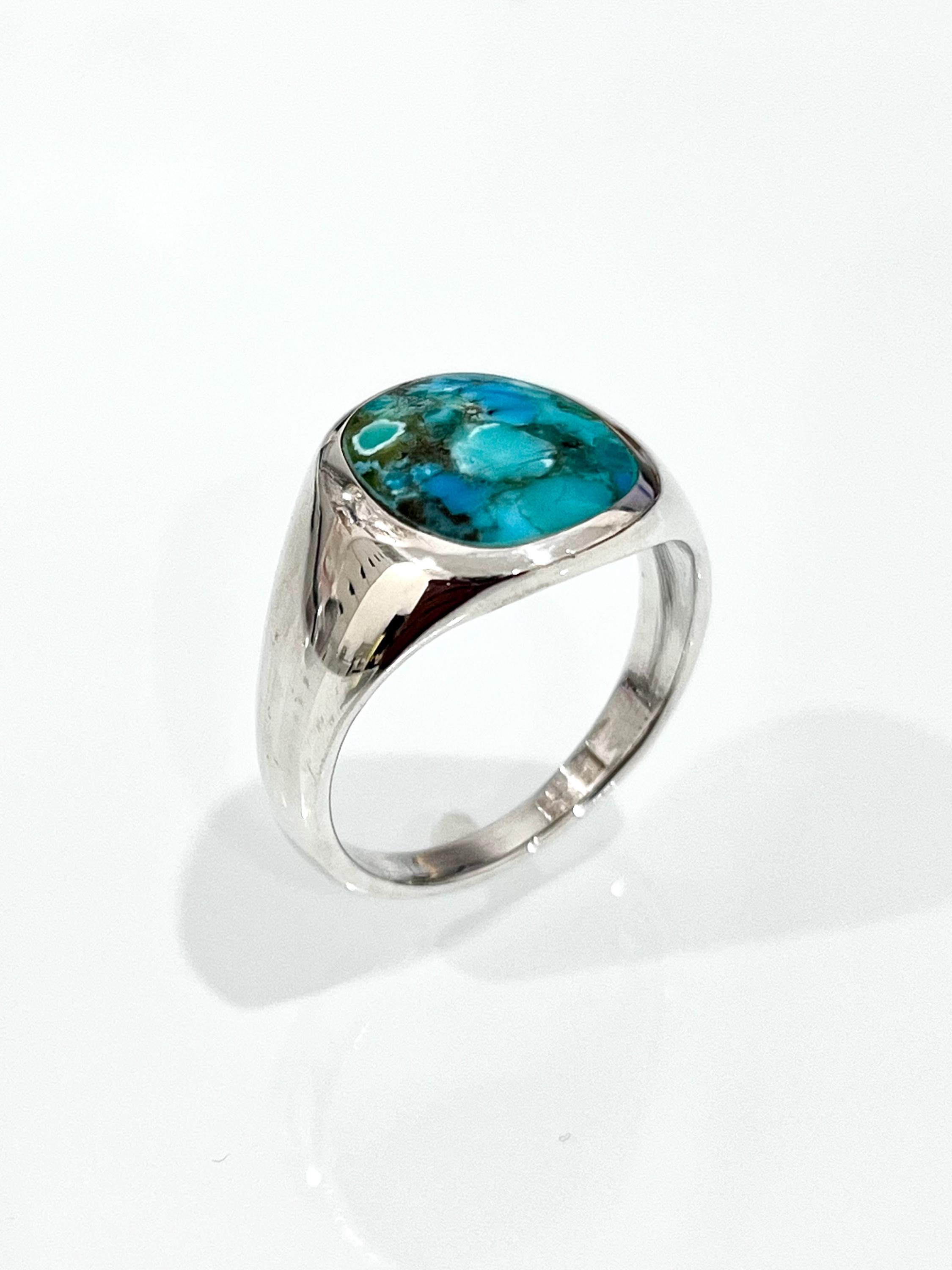 Myshiwu Sterling Silver Turquoise Ring For Men | Vintage Signet Style, Sizes 8-9.5, Handcrafted With Artificial Turquoise - View #12