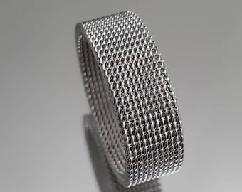 Mesh Band, 316L Stainless Steel Men's Ring, 8mm Wedding Band, Engagement Band for Men, Thumb Ring