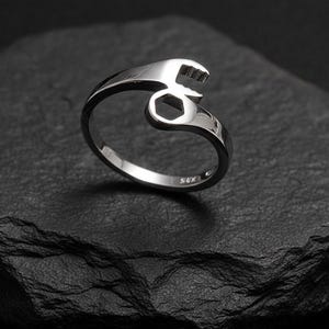 Anneau de clé en argent sterling : ruban à outils pour mécanicien, hautement poli