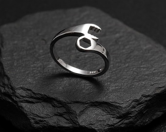 Sterling Silver Wrench Ring: Mechanic Tool Band, High Polish