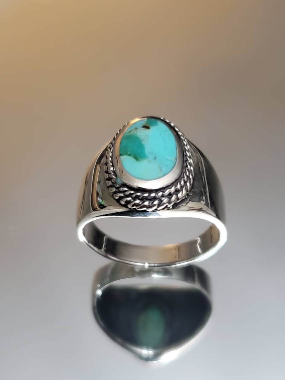 Turquoise Men's Ring Sterling Silver Ring 925 Stamped Etsy