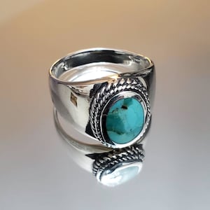 Turquoise Men&#39;s Ring, His and Hers, Sterling Silver Ring, 925 Stamped Ring, Signet Men&#39;s Band, Genuine Turquoise Stone for men.