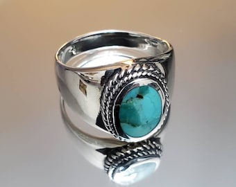 Turquoise Men&#39;s Ring, His and Hers, Sterling Silver Ring, 925 Stamped Ring, Signet Men&#39;s Band, Genuine Turquoise Stone for men.