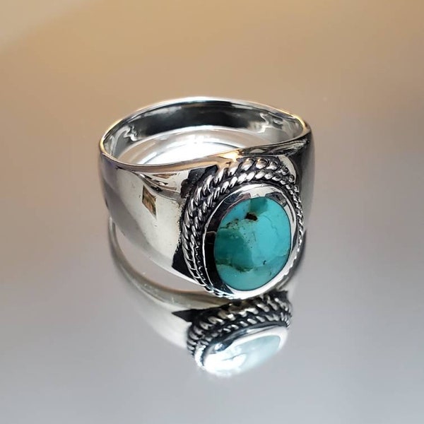 Turquoise Men's Ring, Sterling Silver Ring, 925 Stamped Ring, Signet Men's Band, Genuine Turquoise Stone for men