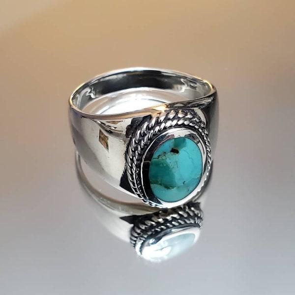 Bague pour homme turquoise, bague en argent sterling, bague estampée 925, chevalière pour homme, pierre turquoise véritable pour homme