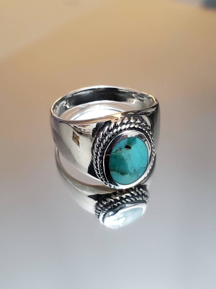 Turquoise Men's Ring Sterling Silver Ring 925 Stamped Etsy