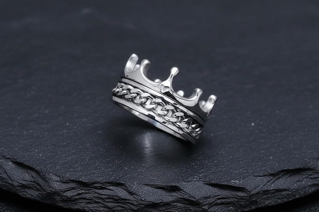 Stainless Steel Crown Ring Set: Unisex Spinner Chain Band - Etsy