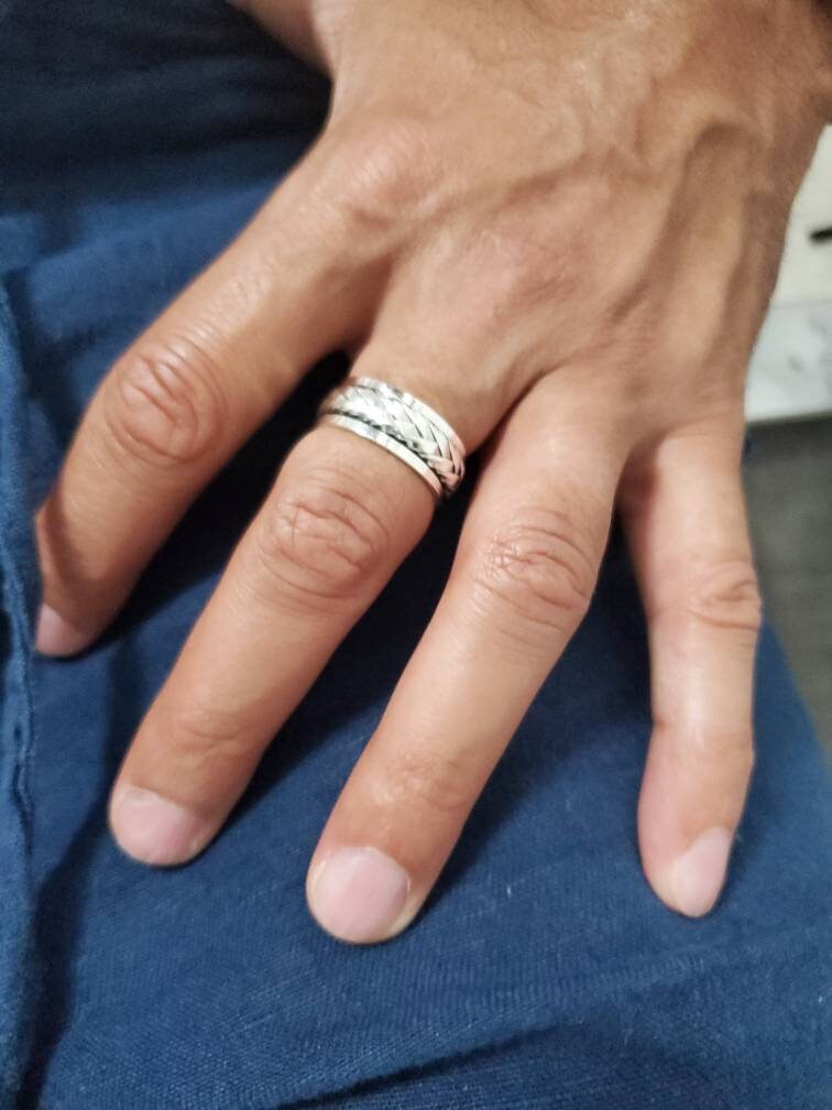 Woven Spinner Band Sterling Silver 925 Men's Ring 9mm Etsy