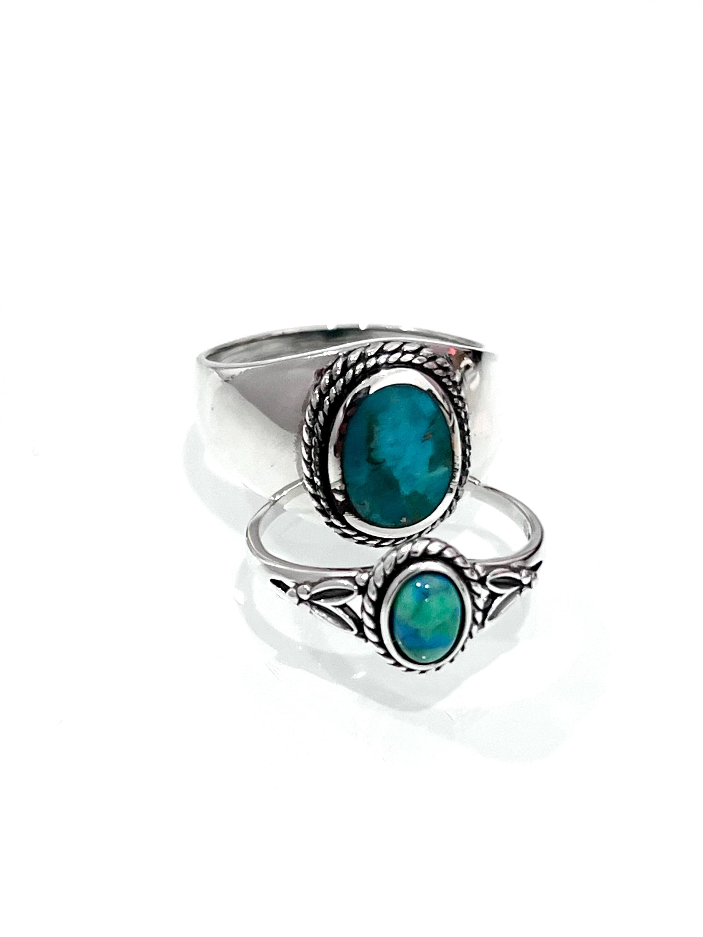 Chevalière En Argent 925 Avec Turquoise Naturelle Bleue - Taille 63 - Style Voyageur - 8g