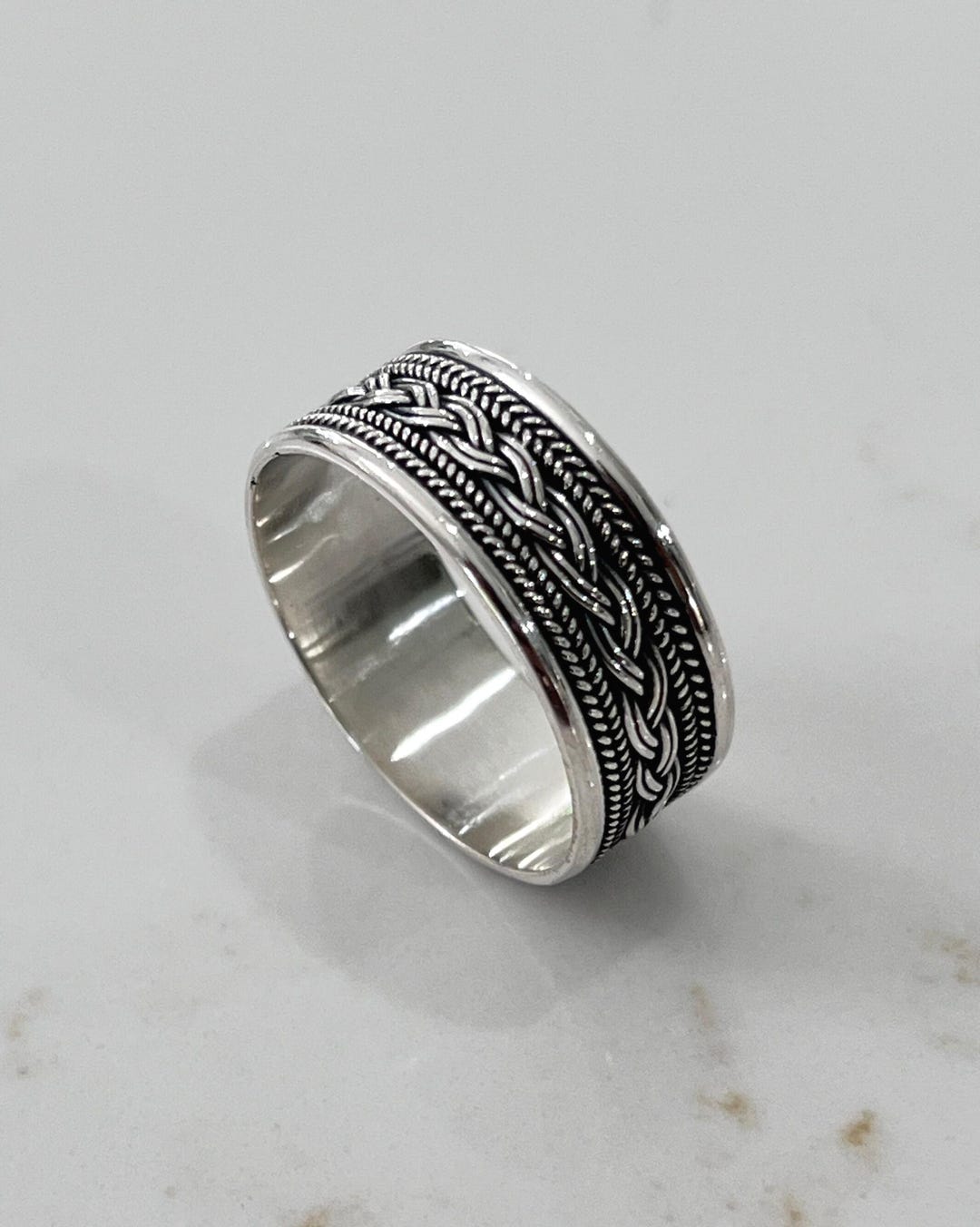 Sterling Silver Braided Rope Ring, 925 Unisex Band, Wide Band for Him ...