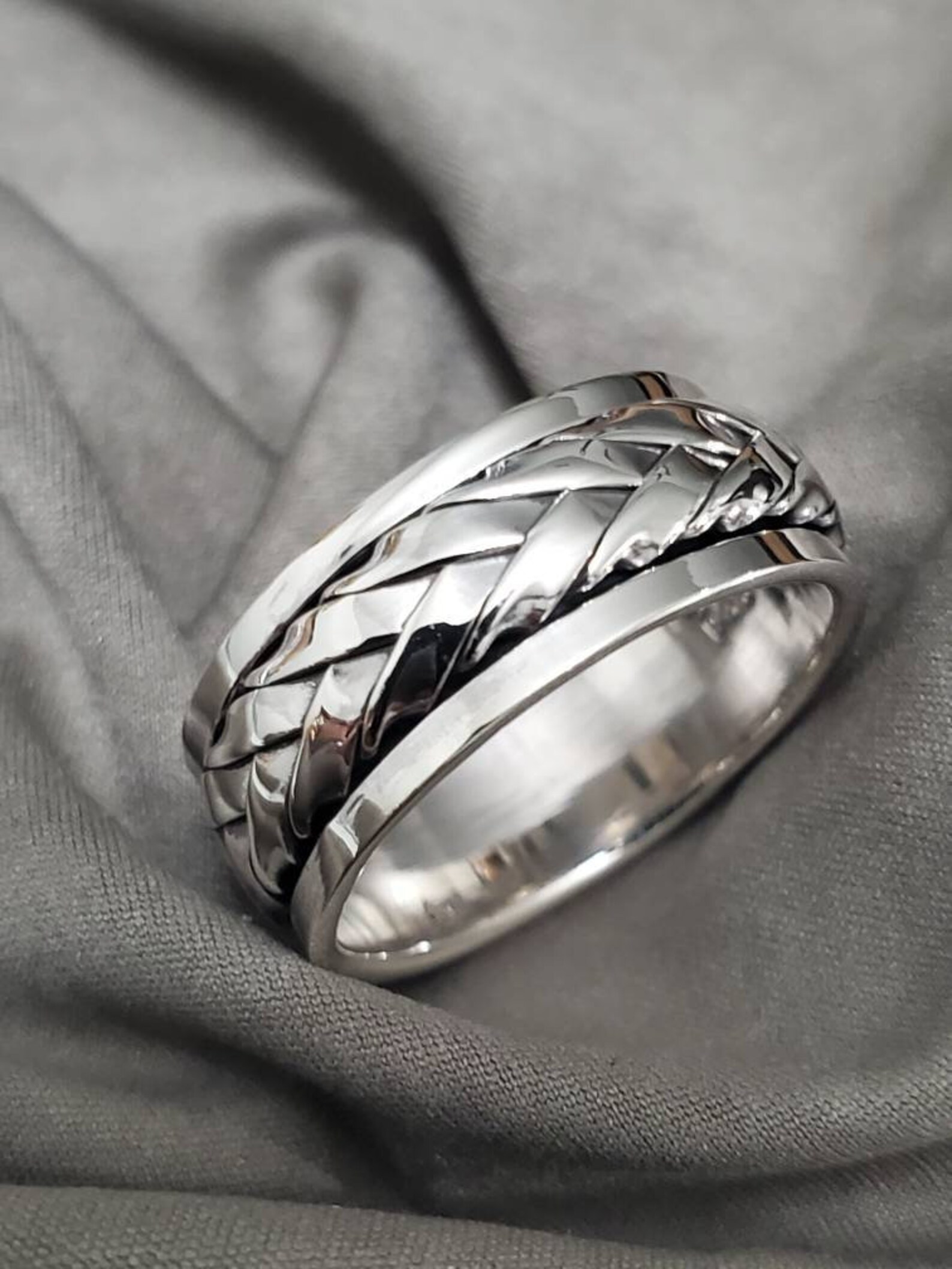 Woven Spinner Band Sterling Silver 925 Men's Ring 9mm Etsy