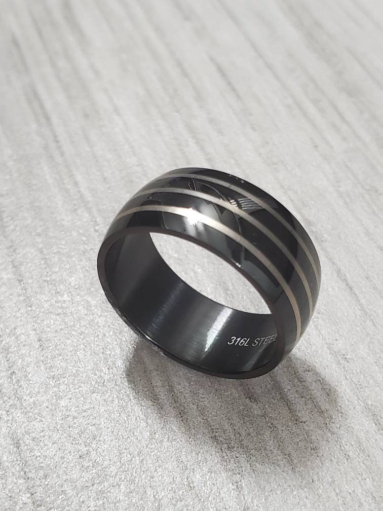 Metallo Mens Stainless Steel Black CZ Band Ring - Black plated - Black - Size 11