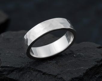 Hammered Sterling Silver Band, 5mm Unisex Wedding Ring