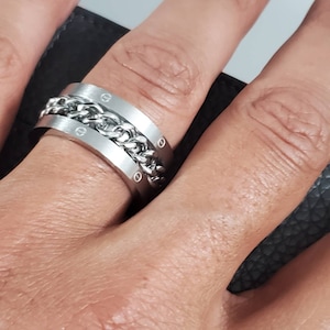 Mode inspirierte Kettengliederband 316L Edelstahl Herrenring | 11 mm Ehering & Verlobungsring, toller Unisex Daumenring