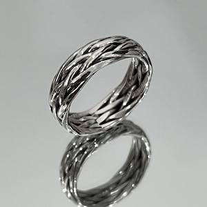 Woven Braid Band | 7mm Sterling Silver Unisex Ring | 925 Silver Wedding or Engagement Band for Him or Her