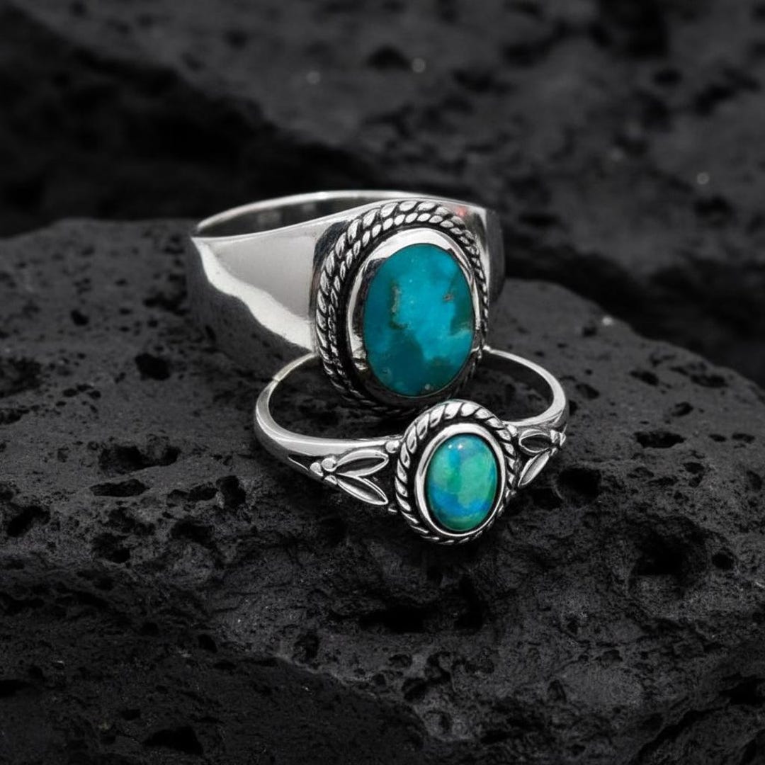 Bague Chevalière Argentée Avec Pierre Verte Turquoise (résine) - Taille 58 - Occasion Parfaite