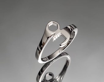 Sterling Silver Wrench Ring: Mechanic Tool Band, High Polish UK