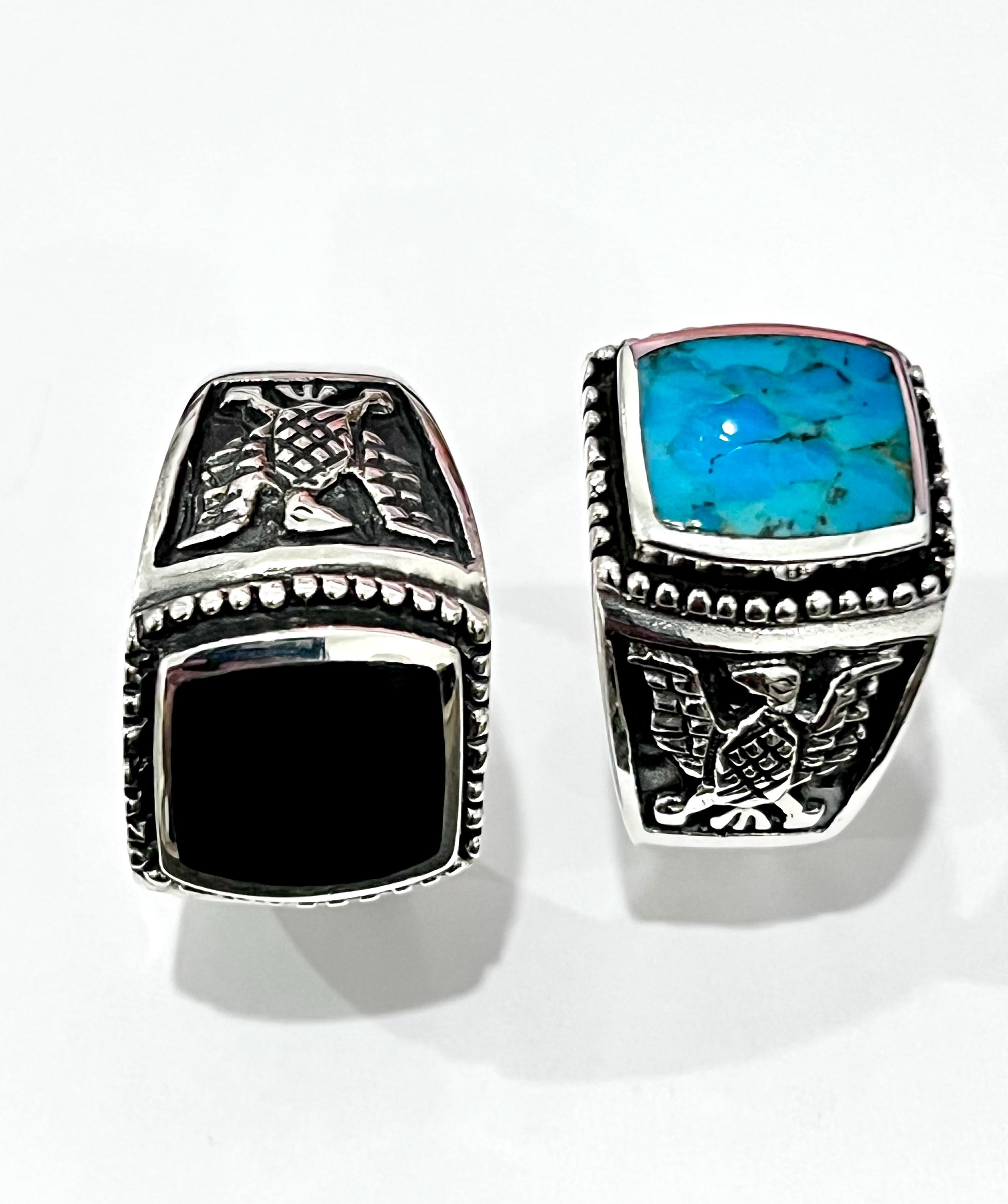 Solid 925 Sterling Silver Eagle Figure Ring With Oval Turquoise Stone - Men's Size 9.5 - View #3