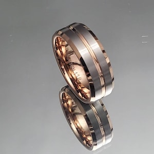 Rose Silver Gold Tungsten Ring, 8mm Band, Men&#39;s Ring, Wedding Men&#39;s Band