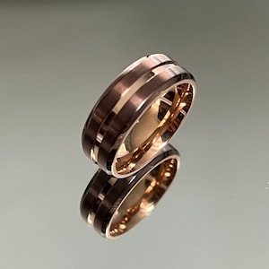 Rose Gold Titanium Ring, Coffee Color 8mm Band, his/hers, Men&#39;s Wedding Band, Unisex