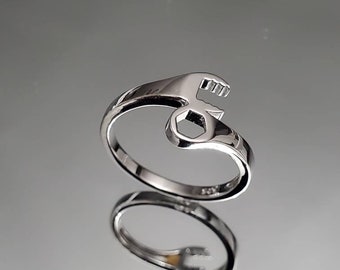 Wrench Ring, Sterling Silver Men & Women&#39;s Ring, Masculine Silver Band, High Polished non tarnish ring, Gift for him, Mechanic, Tools
