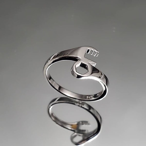 Clé à molette, bague en argent sterling pour homme et femme, alliance pour homme en argent, bague hautement polie qui ne ternit pas, cadeau pour lui, mécanicien, outils