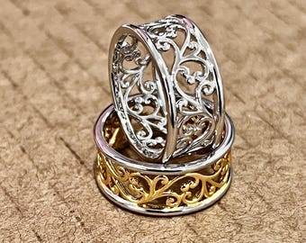 925 Sterling Silver Vines Ring, 925 Silver Two Tone Women&#39;s Band, 925 Stamped, Spiral Ring, Thumb Ring, size 3-14