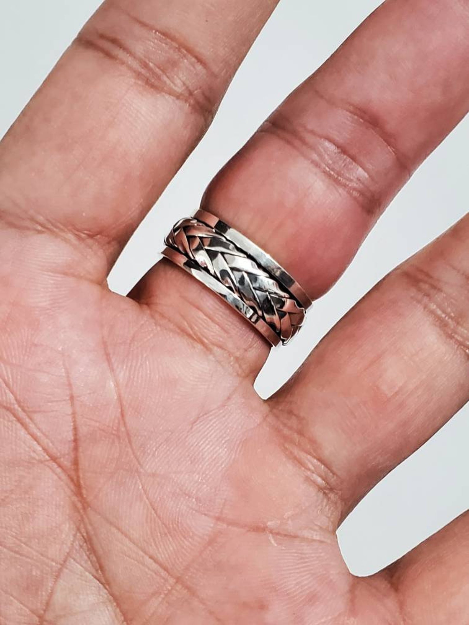 Woven Spinner Band Sterling Silver 925 Men's Ring 9mm Etsy