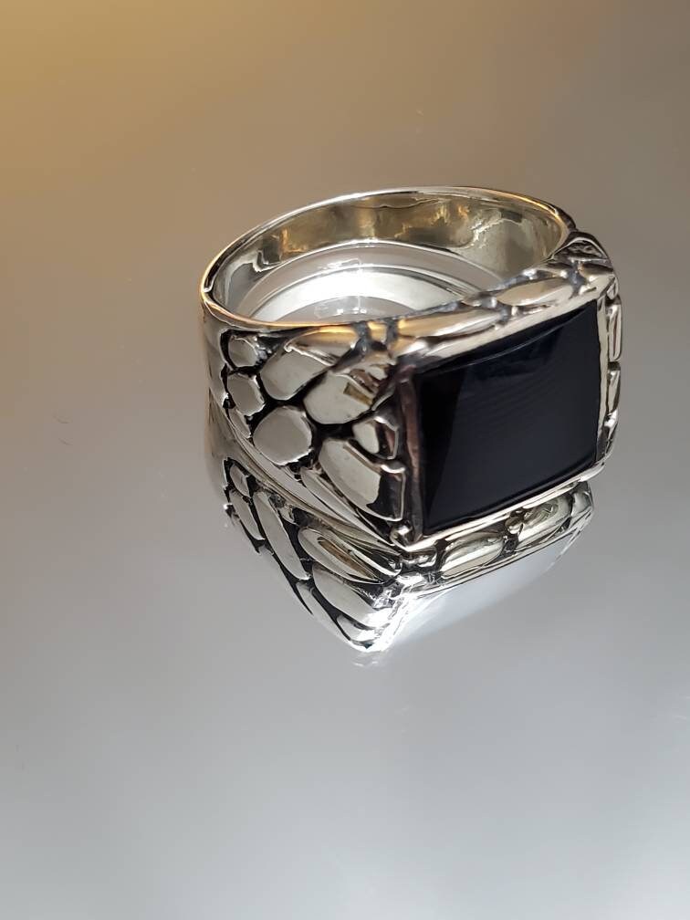 Onyx Masculine Ring Sterling Silver Men's Ring Silver | Etsy