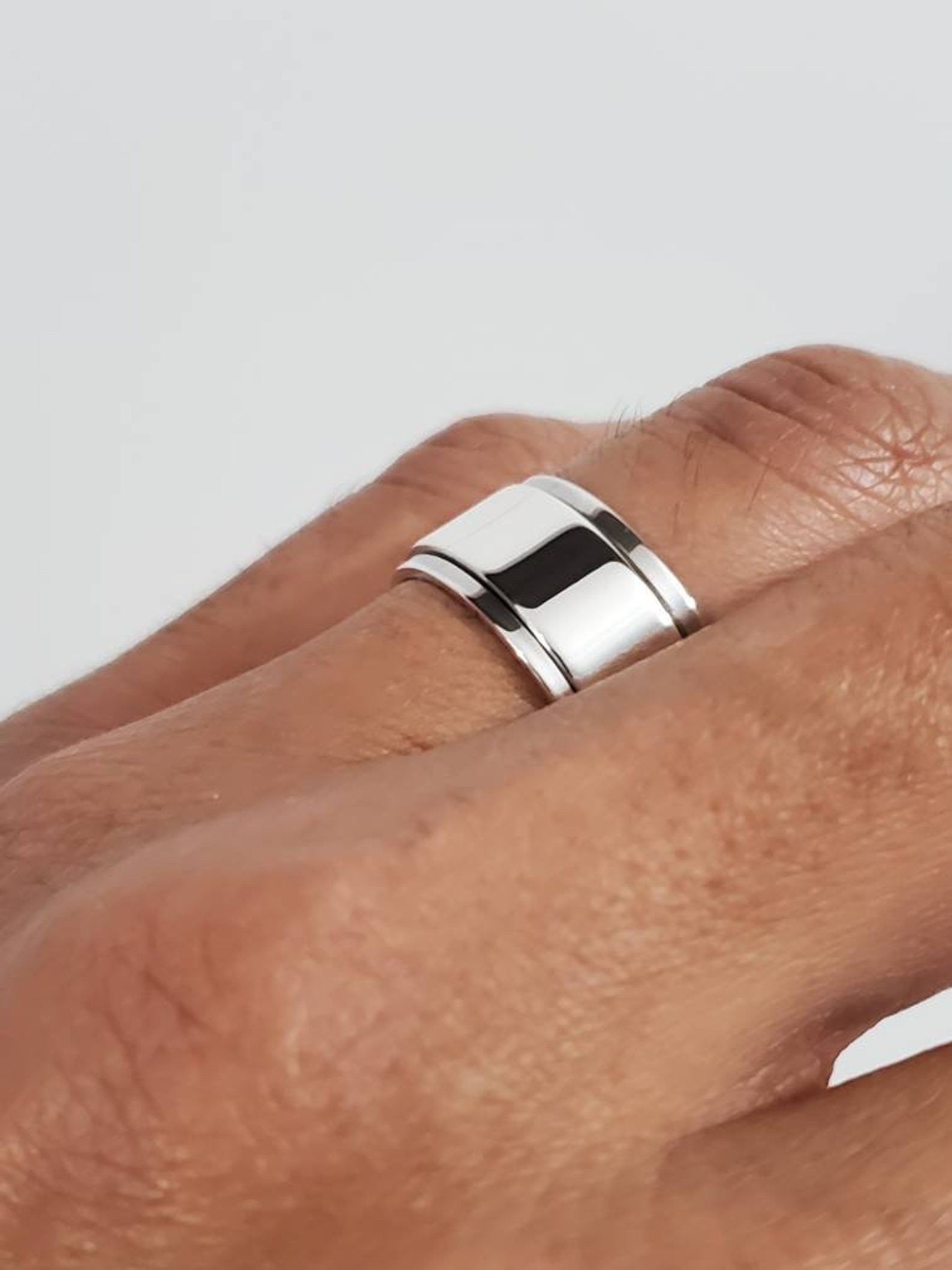 Thick Plain Spinner Band Sterling Silver 925 Men's Ring Etsy