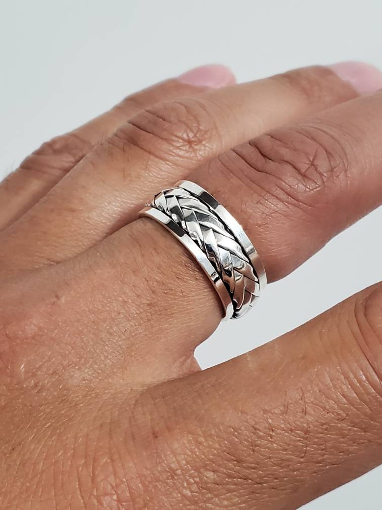 Woven Spinner Band Sterling Silver 925 Men's Ring 9mm Etsy