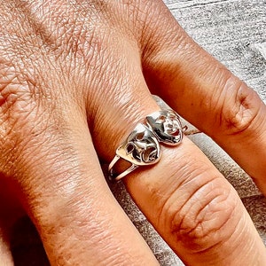 Comedy & Tragedy Face Off Ring - Sterling Silver 925, Rhodium Plated, Theater Design, Happy Sad Face Ring, Broadway-Inspired