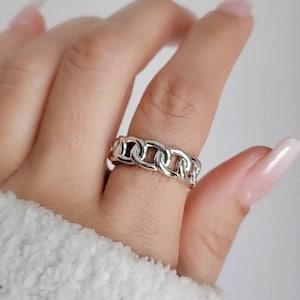 Chunky Sterling Silver Chain Ring: High Polish Unisex Band