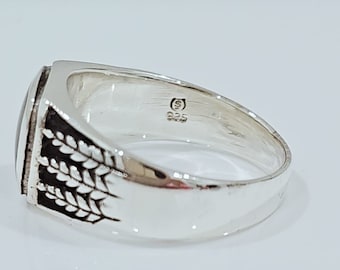 Leaves of 420 Onyx Stone, Men's Silver Ring, Sterling Silver