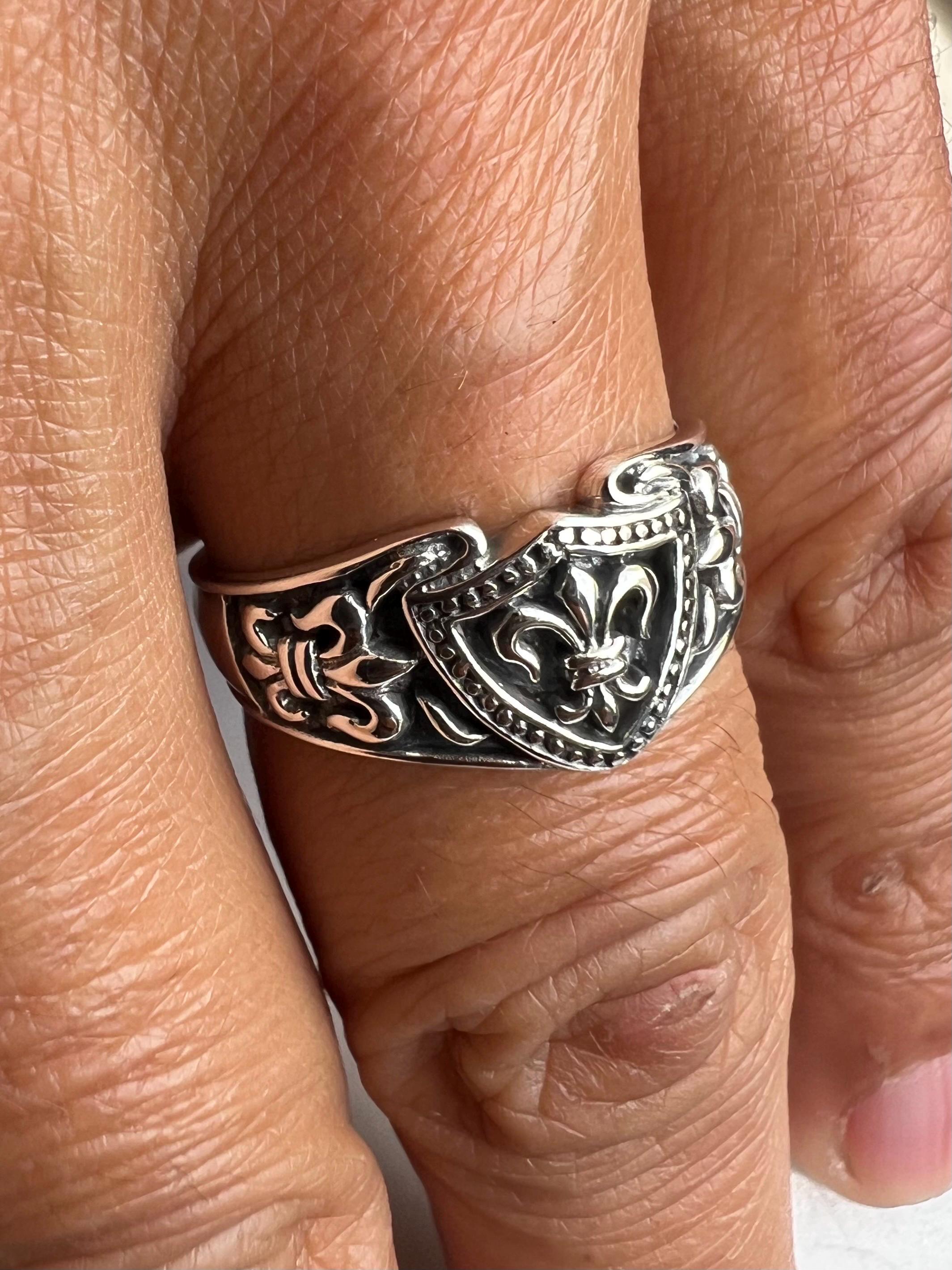 フルール・ド・リス シールドリング – 925スターリングシルバー ユニ 
