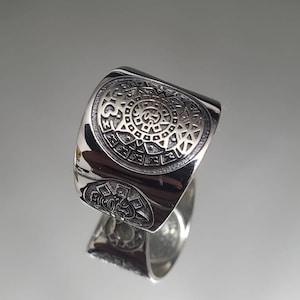 Aztec Calendar Ring, Sterling Silver Aztec Ring for Men, Large Men&#39;s Ring, 925 Solid Silver Band, Sizes 7 to 15