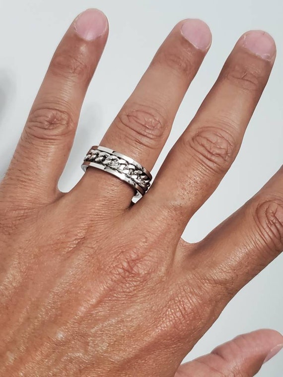 アクセサリー Chandler Ring Watch Rank A 8mm Polished Stainless Steel Chain Link Spinner Ring – Men's