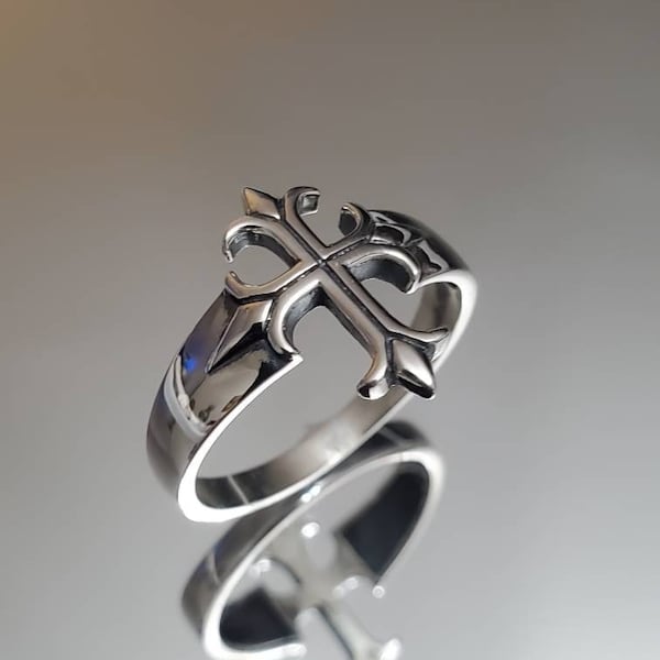 Sterling Silver Cross Ring, Cross Medieval Ring Men's Ring, Gift for Men, Biker's Ring