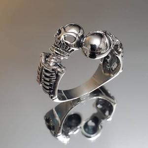 Skeleton Sterling Silver Ring, Gothic Men&#39;s Ring, Skull Ring, Bikers Ring, Bone Ring, Sizes 6-14