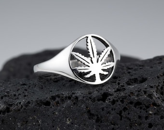 Anillo de marihuana, anillo de plata esterlina para hombre y mujer, banda de plata de 3 hojas, anillo pulido que no se deslustra, regalo para él, mecánico, herramientas