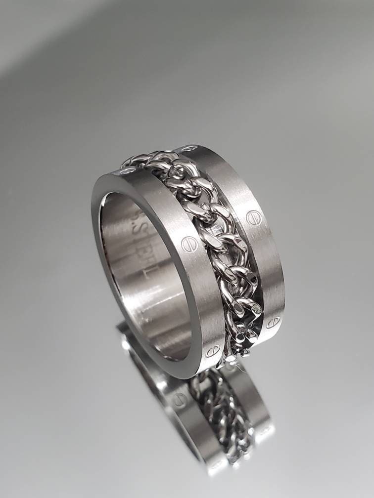 Thick Chain link Band 316L Stainless Steel Men's Ring Etsy Nederland