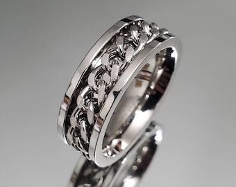 指輪・リング BASSCLEF Men's Ring Link Chain Surgical Steel RNG ChainsProMax Stainless Steel Ring Men Midi Rings Size 9