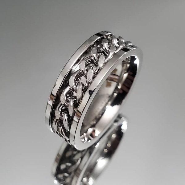 Chain link Spinner Band, 316L Stainless Steel Men's Ring, Wedding Band, Engagement Band for Men, Meditation Ring