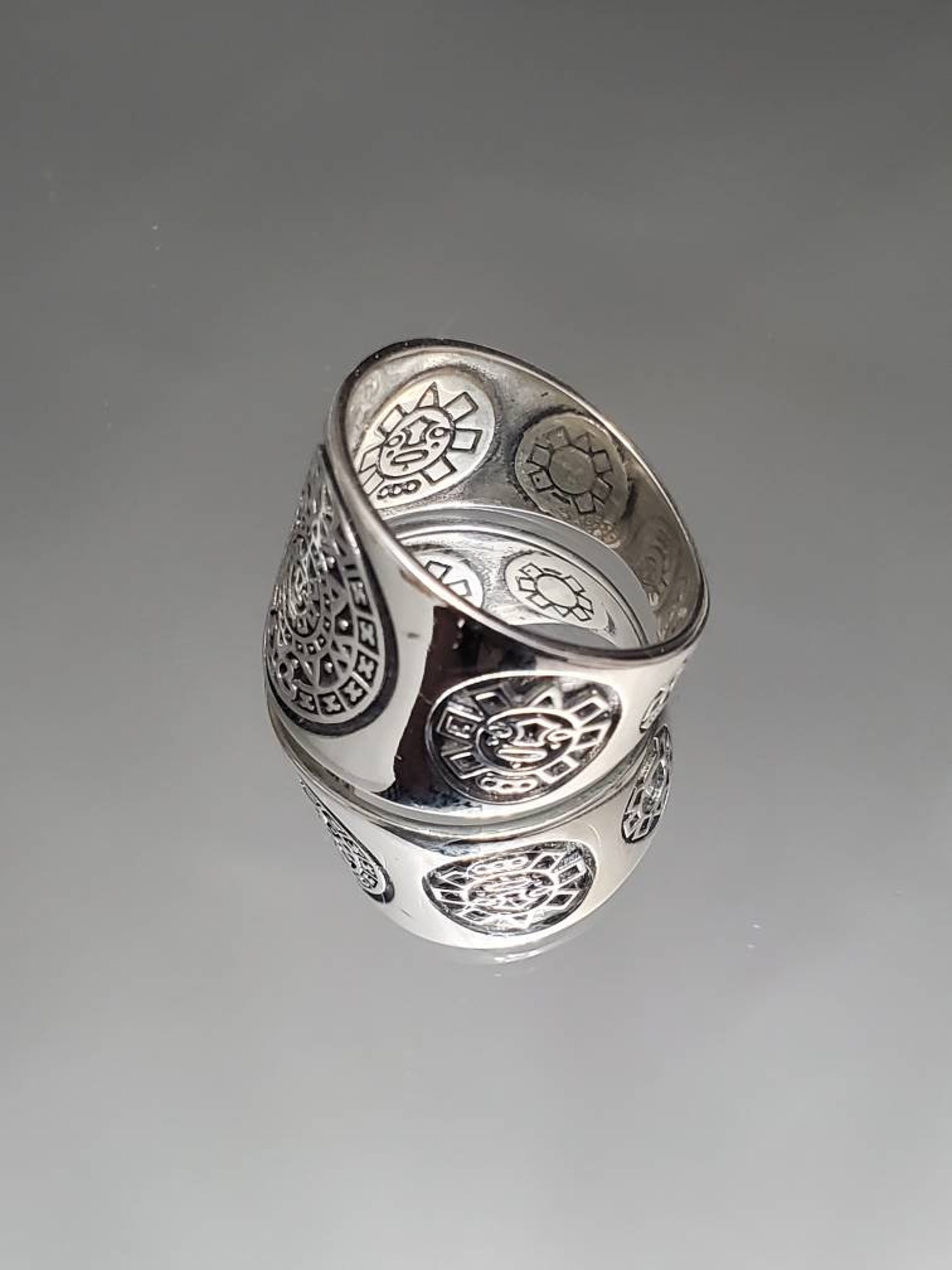 Aztec Calendar Ring Sterling Silver Aztec Ring for Men Large Etsy